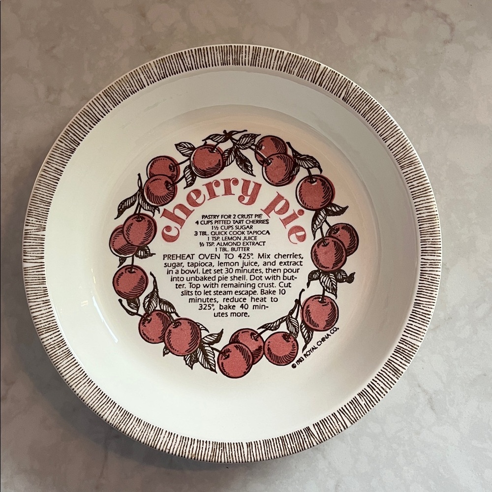 Vintage Royal China 1983 Country Harvest Cherry Pie Recipe pie  baking plate 10”